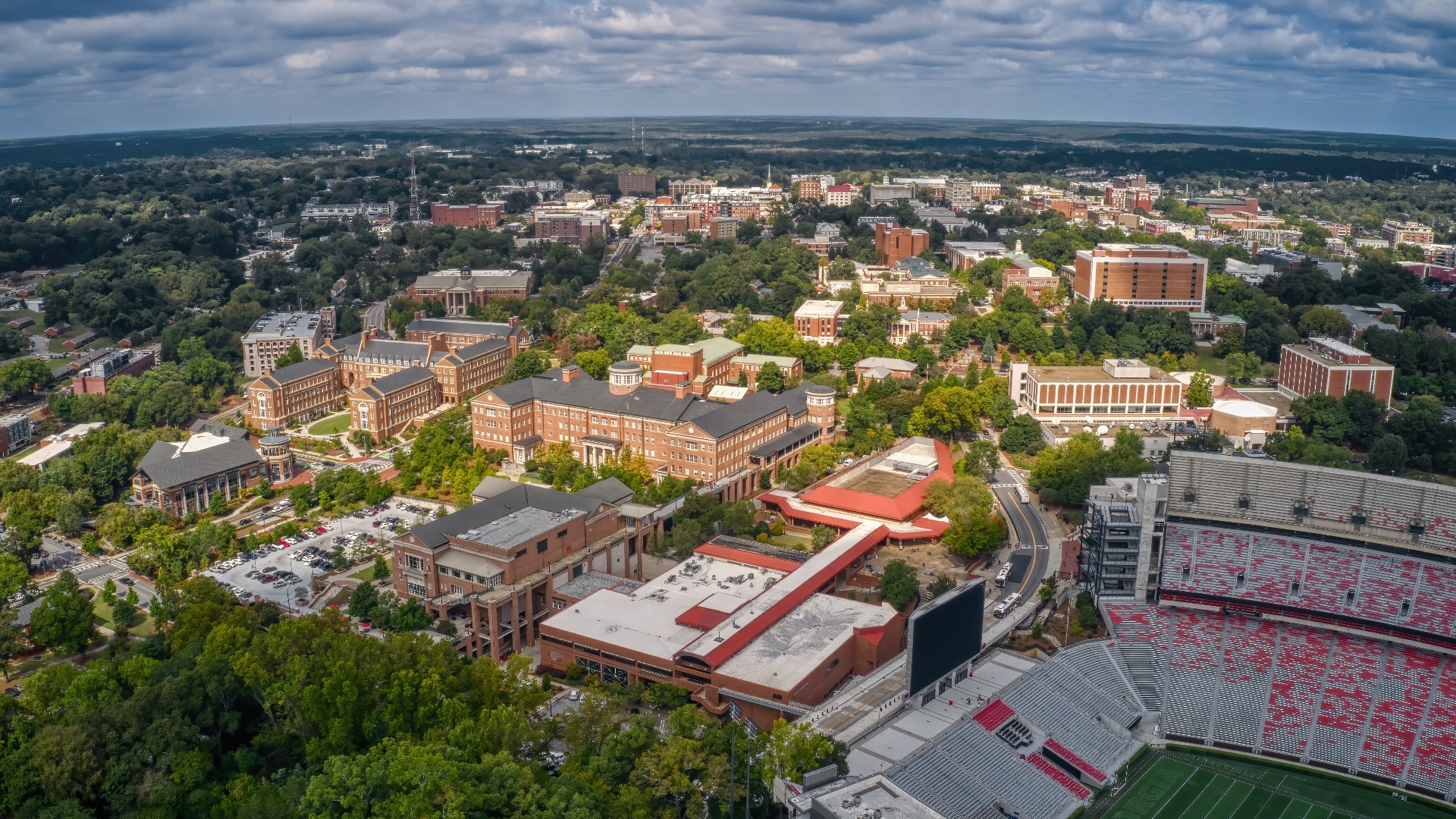 Aerial view of the University of Georgia campus in Athens, GA